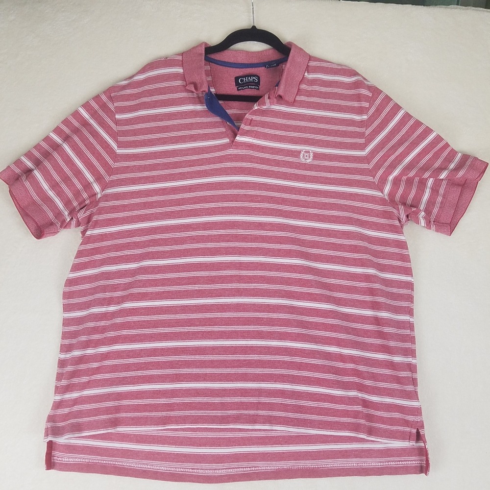 Chaps‎ Polo Shirt Mens XXL Red White Excellent Striped Cotton Natural Stretch
